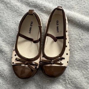 EUC Old Navy Ivory Ballet Flats with Brown Polka Dots & Accents Sz Baby 7